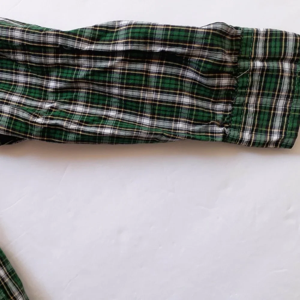 Oshkosh Boys Shirt Button Down Green Navy Plaid Long Sleeve Size 6 Holiday